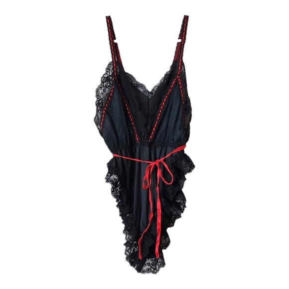 VINTAGE x NYLON teddy lingerie high cut lace in black size Small - Picture 1 of 10